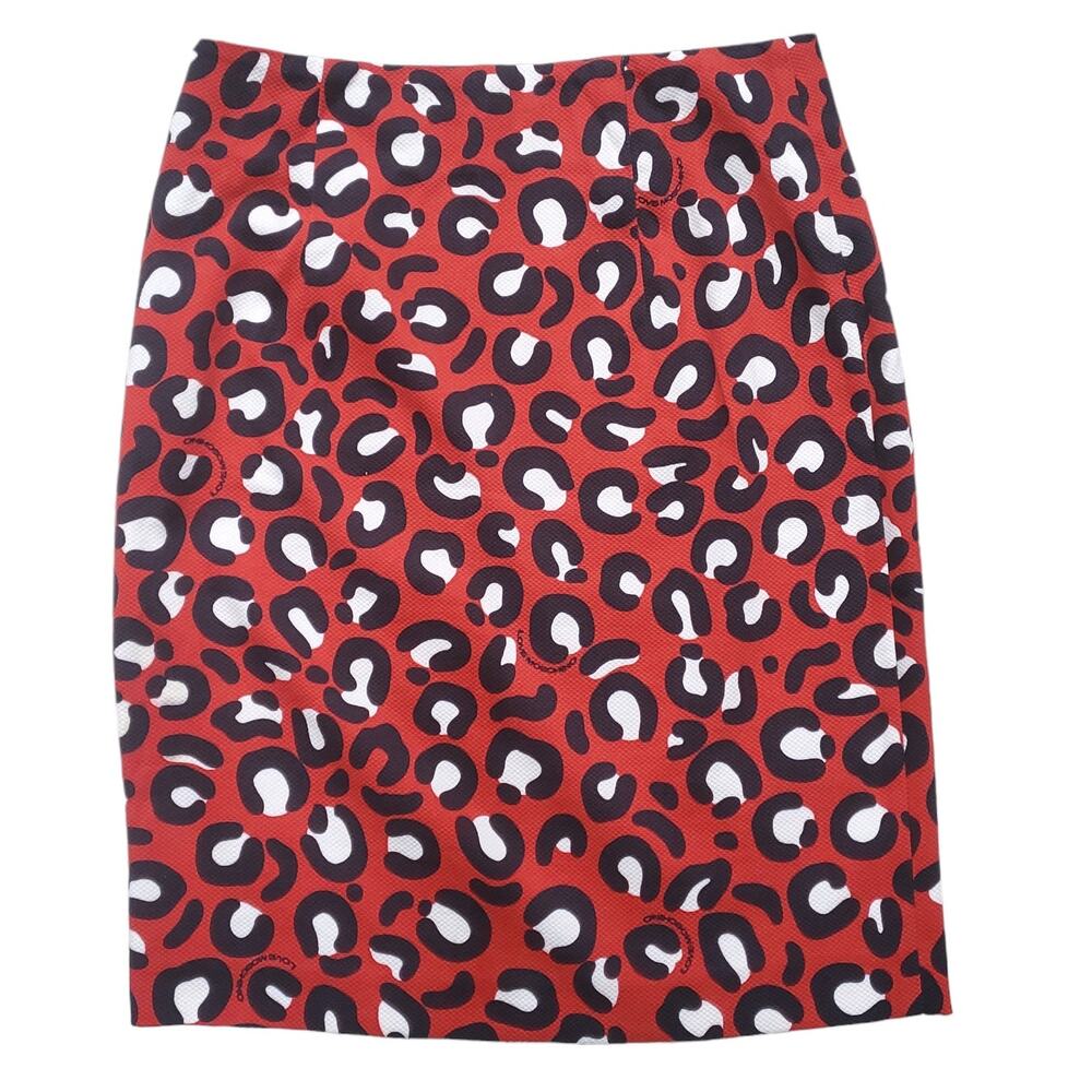 Love Moschino Red Animal Print Pencil Skirt Black White Cotton Stretch Sz 2 - Picture 4 of 8